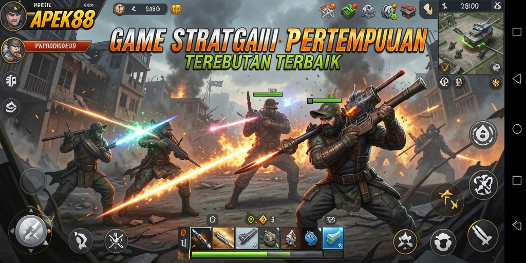 Screenshot utama APEK88 menampilkan aksi pertempuran strategi yang seru.