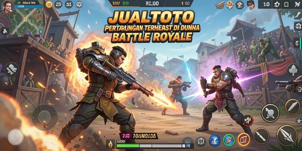 Screenshot utama menampilkan aksi seru di JUALTOTO Battle Royale.