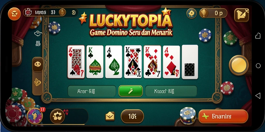 Tampilan gameplay seru LUCKYTOPIA dengan grafis domino yang menarik.