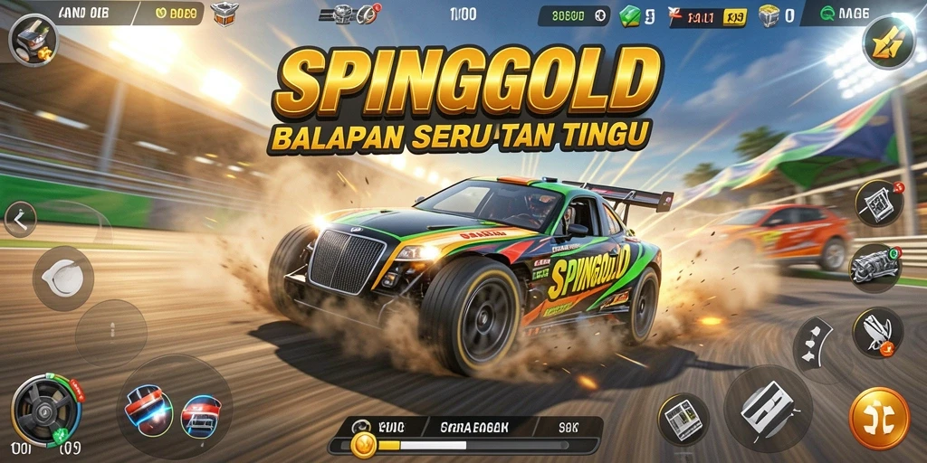 Tampilan gameplay SPINGOLD yang menegangkan saat balapan.